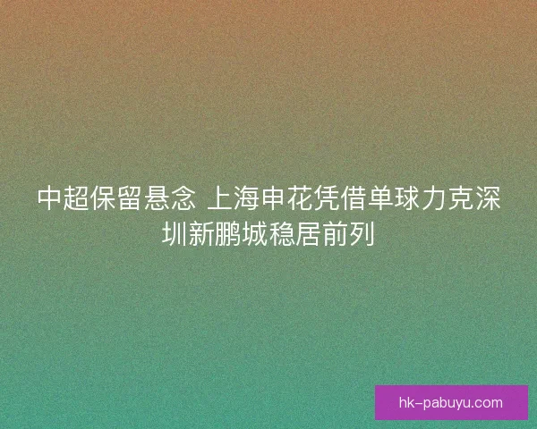 中超保留悬念 上海申花凭借单球力克深圳新鹏城稳居前列